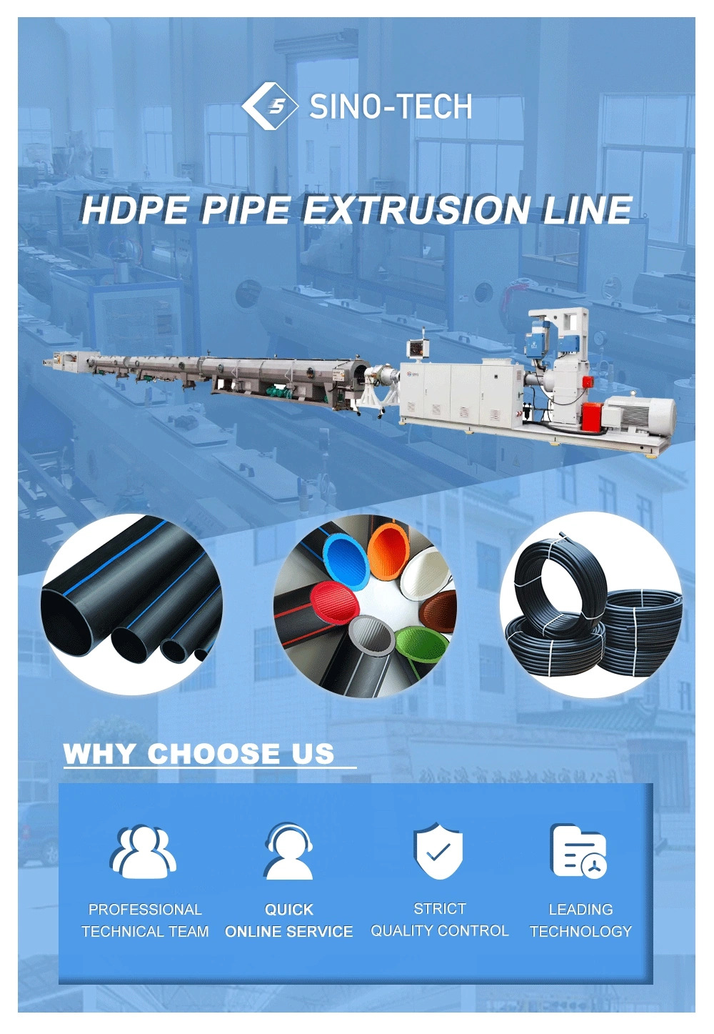 HDPE 16mm-1200mm Pn6- Pn16 Polyethylene PE Water Supply Drainage Pipe Production Line with Good Price