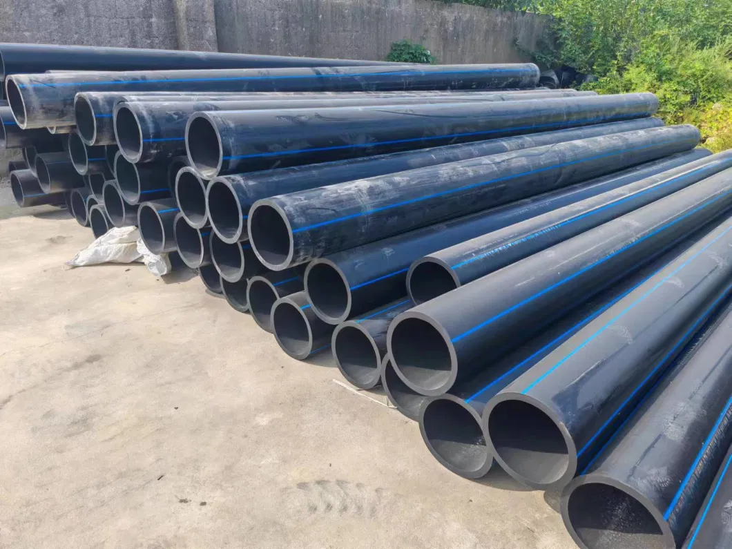 Durable Polyethylene Pipe for Farm Irrigation, Black with Blue Strip, Pn6-Pn20, Hollow