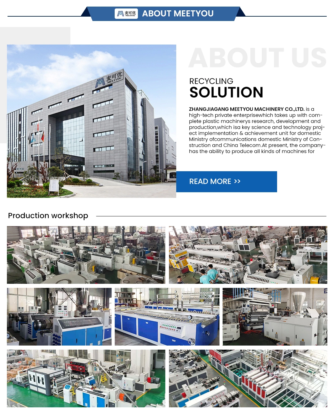 Meetyou Machinery PVC Sheet Extrusion Machine Wholesale PVC PE-Rt Extrusion Production Line Suppliers China Production Line Manufacture HDPE Pipe