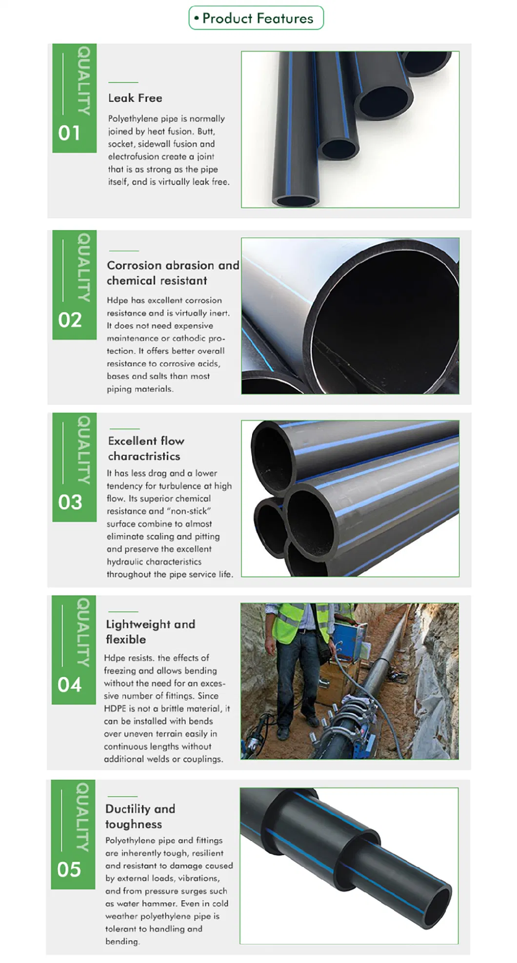 High Quality Nominal Pressure 0.6MPa-1.6MPa Large Diameter HDPE Pipes 300mm for Water Supply