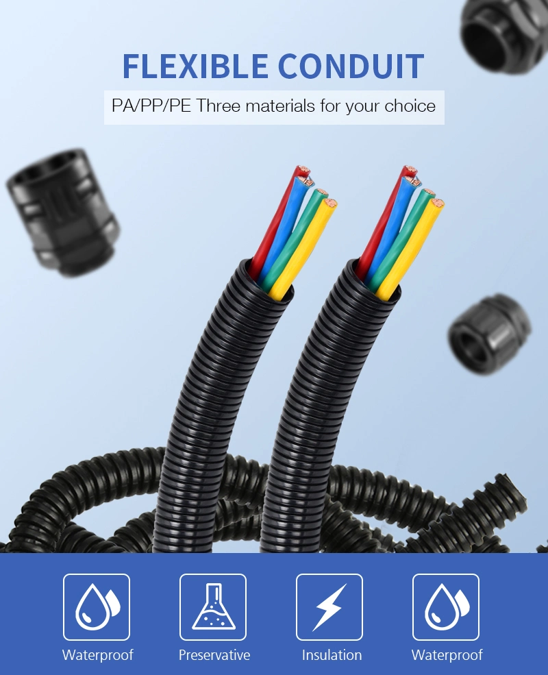 High Quality Flexible Plastic Cable Sleeve Corrugated Pipe Convoluted Plastic Conduit Pipe PP PA PE