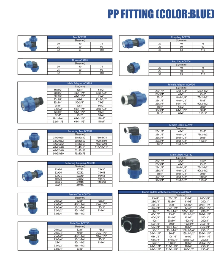 Customized Color Pressure HDPE Pipe Supply PP Compressioncom Fittings