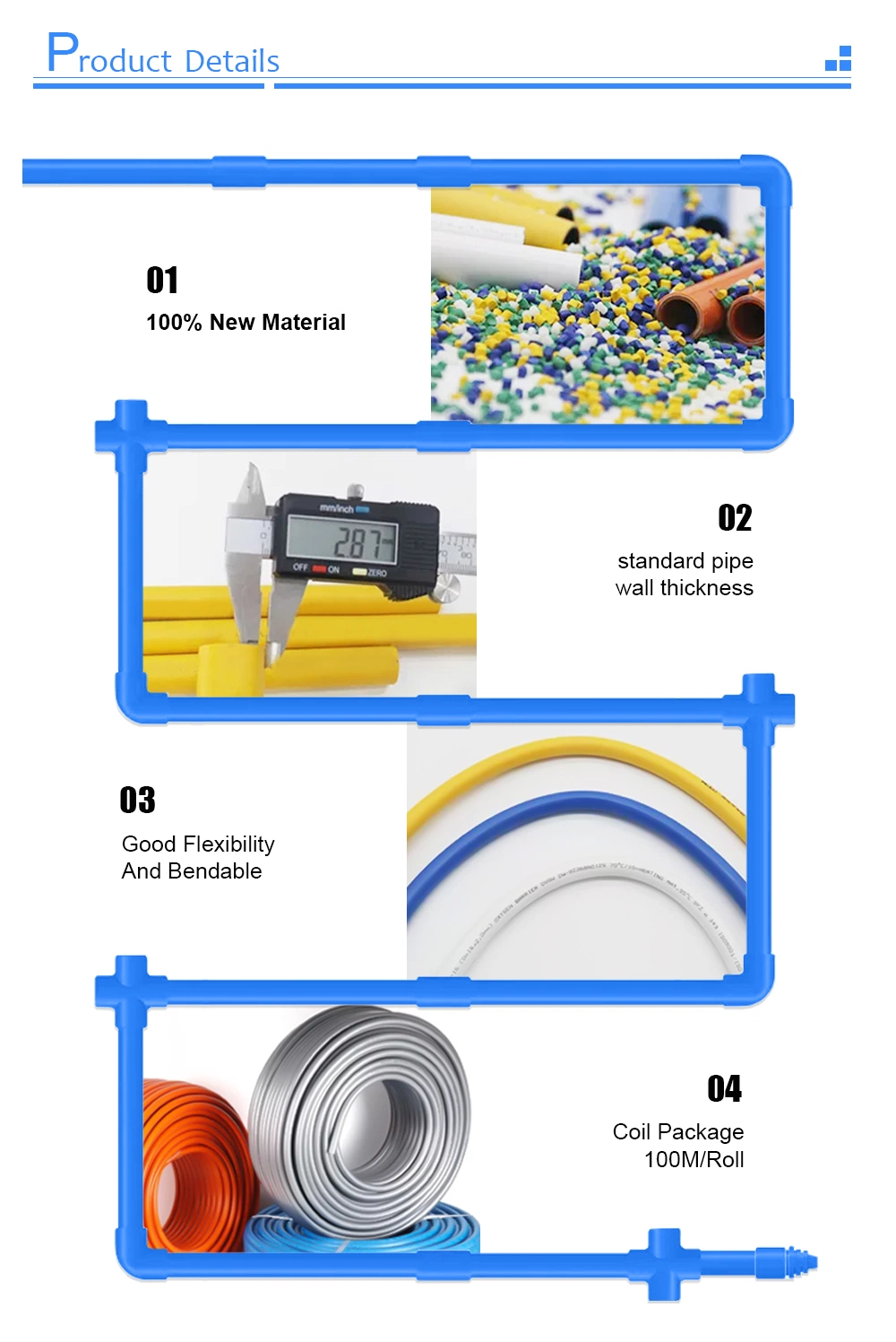 Pex Water Line Coextruded Crosslinked Polyethylene Composite Pressure Tubing for Drinking Plumbing