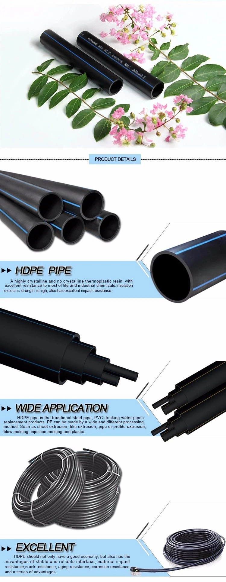 Jubo HDPE Pipe for Underground Water Supply HDPE Pipe Prices