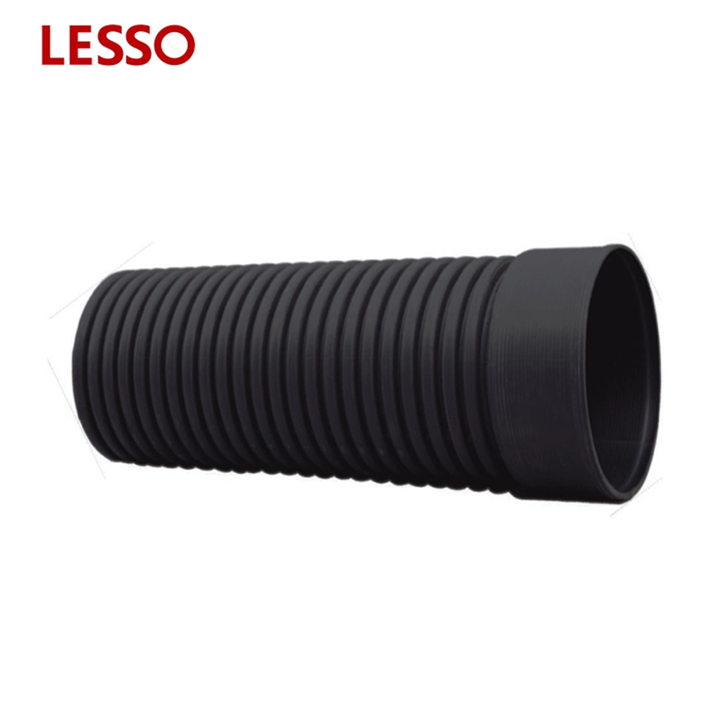 Lesso Sewage Discharge Black Drainage Culvert 200 400mm Plastic HDPE Socket End Corrugated Drainage Pipe