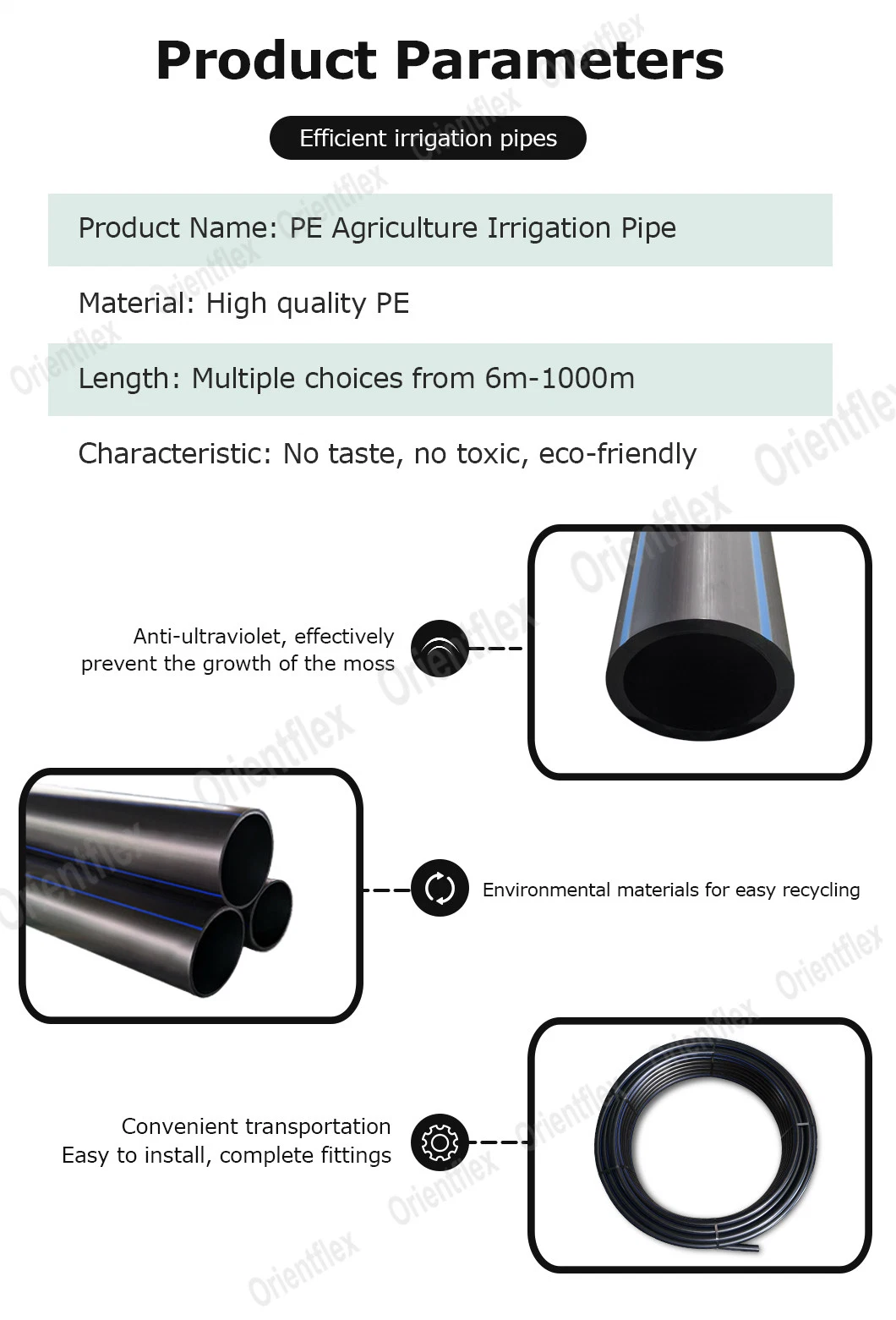 2.5 Inch High Density PE Polyethylene Agriculture Irrigation Pipe