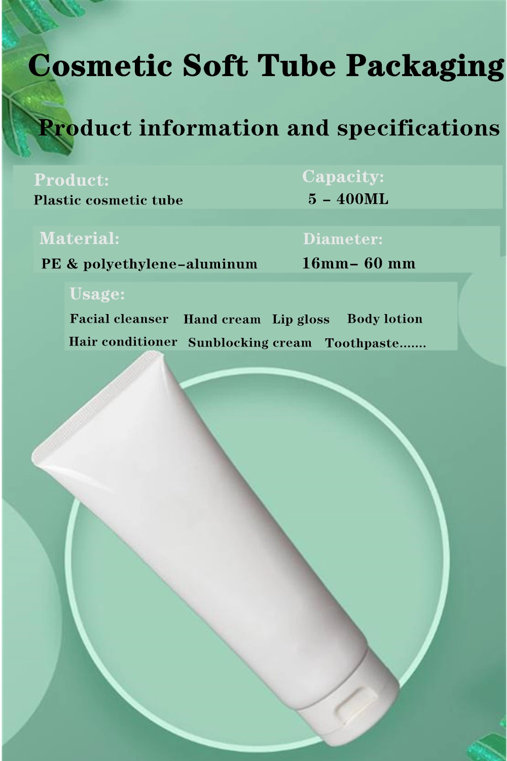 Skincare 100 Ml PE Packaging Tubes Cosmetic Plastic Tube with Golden Screw Top Cap