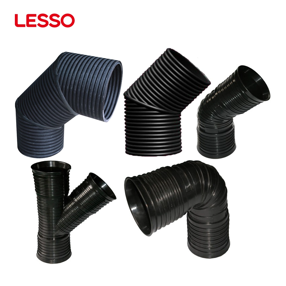 Lesso Sewage Discharge Black Drainage Culvert 200 400mm Plastic HDPE Socket End Corrugated Drainage Pipe