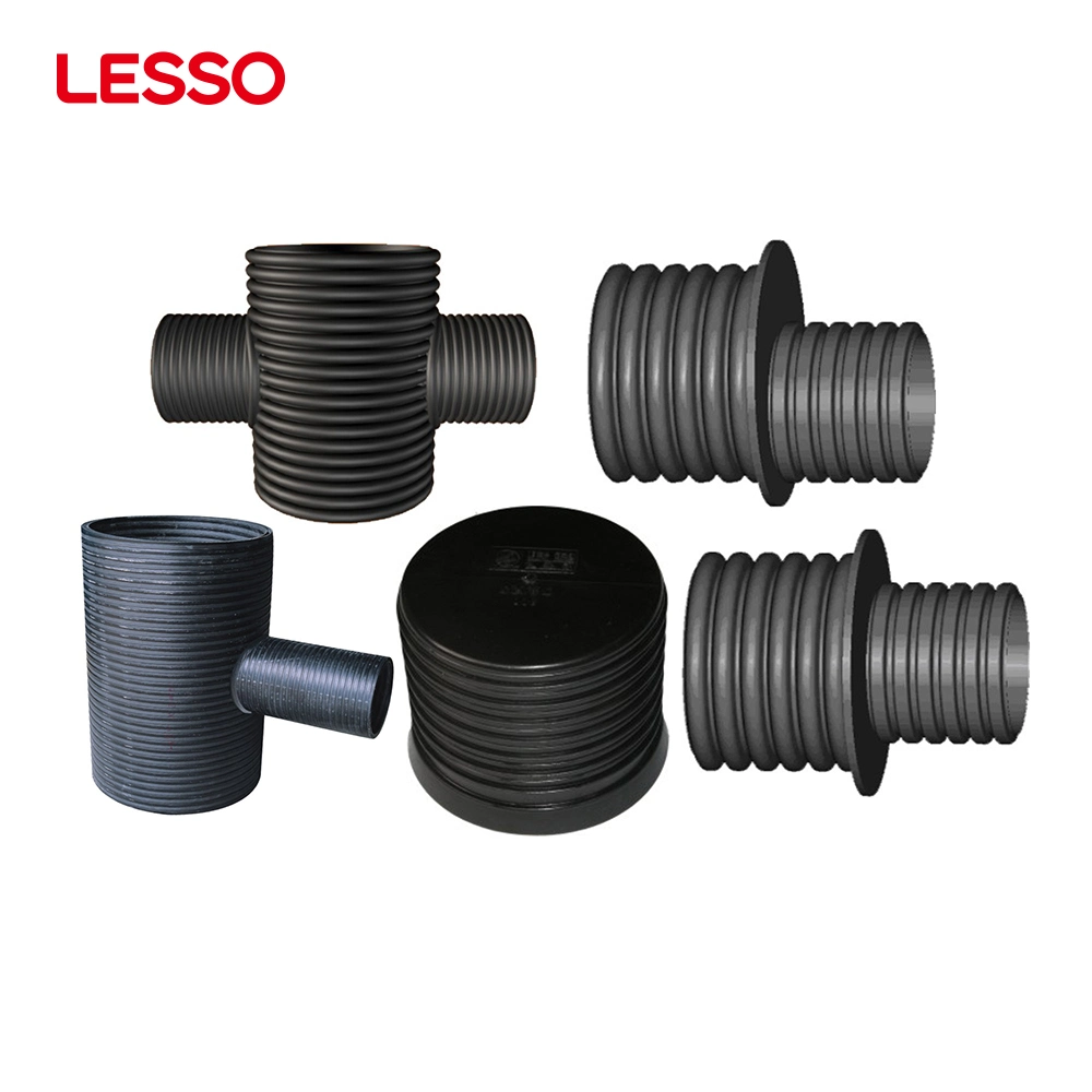 Lesso Sewage Discharge Black Drainage Culvert 200 400mm Plastic HDPE Socket End Corrugated Drainage Pipe