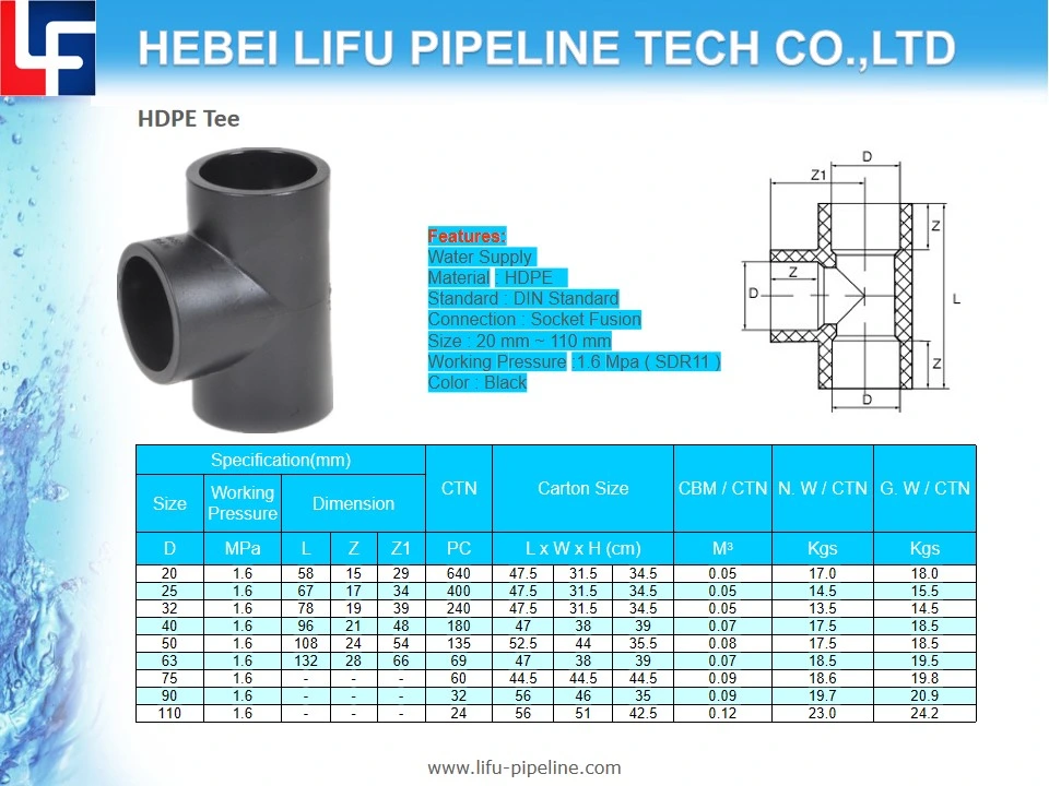 High-Quality Plastic Pipe Fitting for Water Supply PE Plumbing Pipe and Fittings HDPE Socket Fusion Pipe Fitting (SDR11) DIN Standard