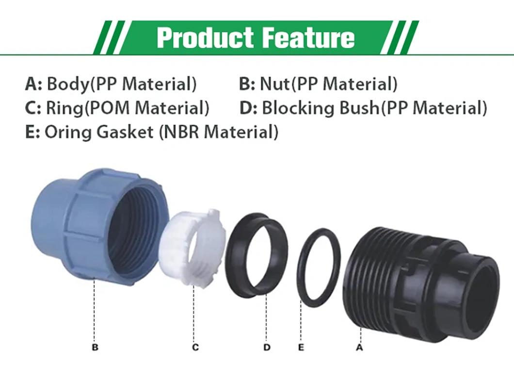 Ifan Quick Connector HDPE Pipes Irrigation Fittings PP Compression Threaded Fitting