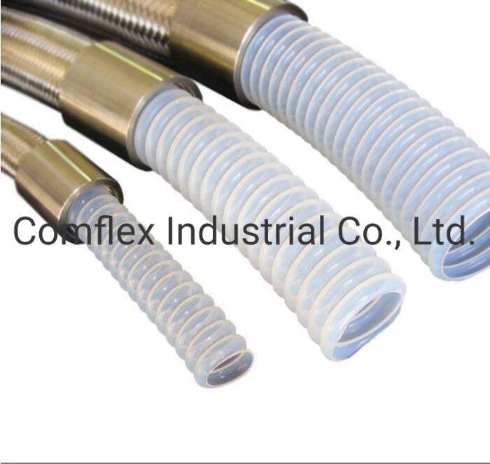 Braided Corrugated PTFE / Poly Tetra Fluoroethylene Hose with Flange%