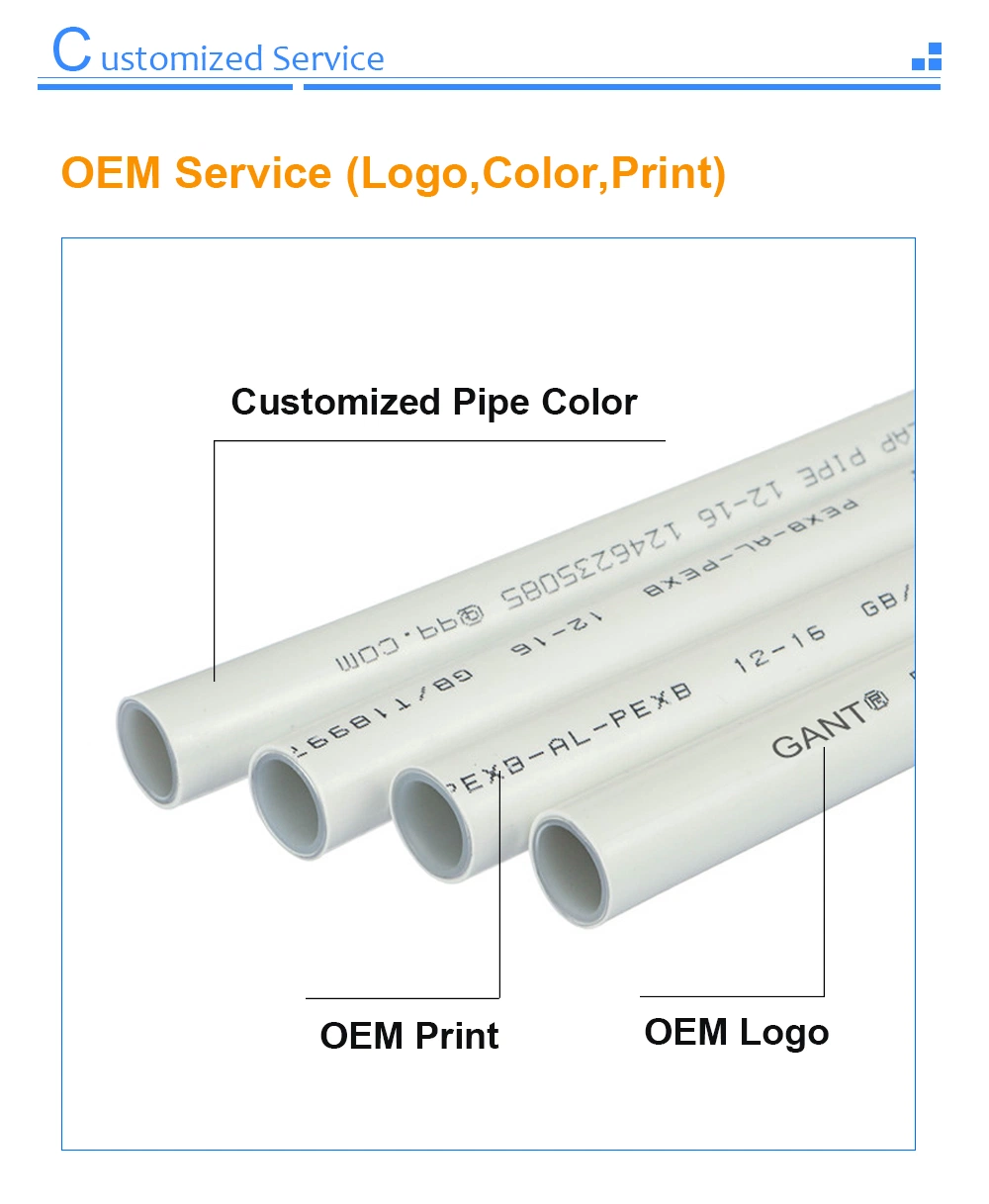 Long Service Life Oxygen Barrier Cross-Linked Polyethylene Pex-Al-Pex Multilayer/Composite Pipe