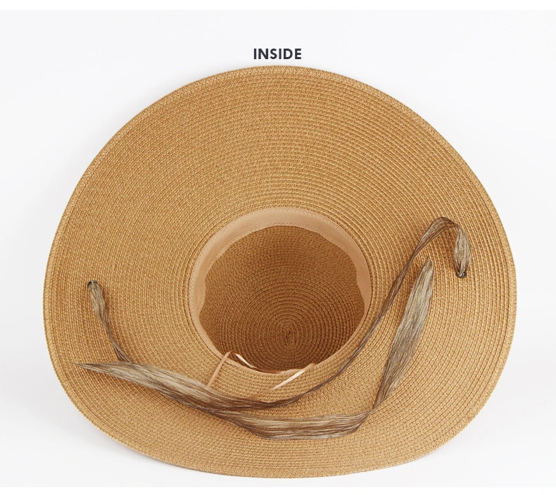 Wholesale Fashion Boho Wide Brim Beach Straw Hat Floppy Visor Hat with Bowknot Women Summer Sun Hats