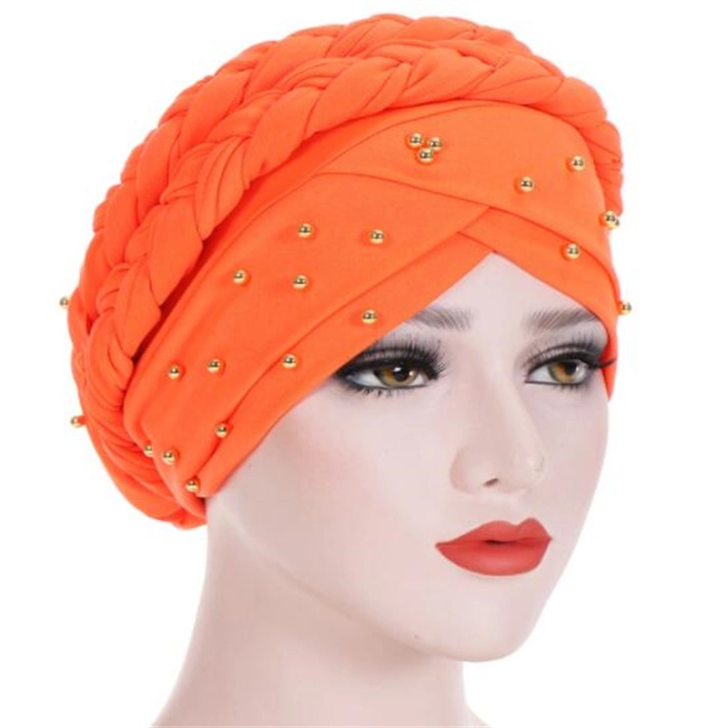 Hot Sale Beaded Braid Cap Hat Milk Silk Turban Hat