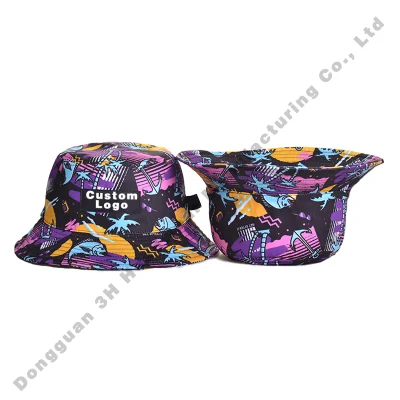 Hochwertige Designer Polyester breiten Krempe Print Fisherman Hut für Unisex Custom Printed Reversible Eimer Hüte