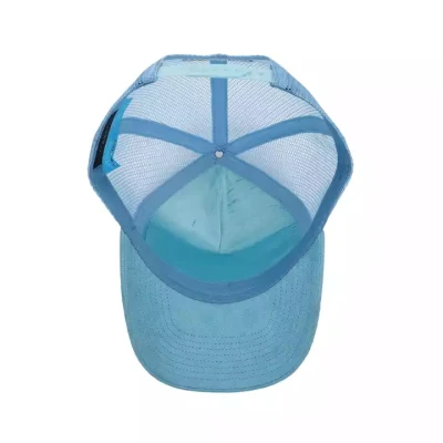 OEM Custom Fashion 5 Panel hohe Qualität Plain Blau gekrümmt Krempe 3D Stickerei Logo Mesh Snap Back Wildleder Gorras Trucker Kappe