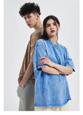 Großhandel OEM ODM Custom Oversize Herren T-Shirts gewaschen Farbe Säure-Waschen Baumwolle Unisex