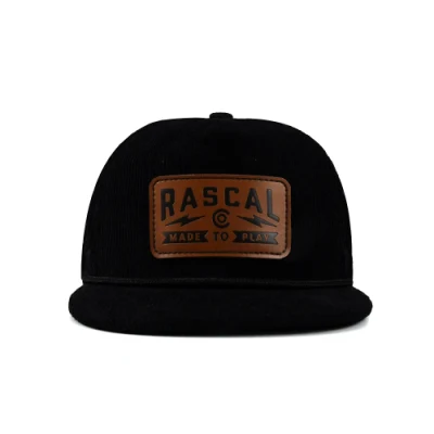 Benutzerdefinierte unstrukturierte Kleinkind Cord 5 Panel Snapback Kappe mit Leder Patch Snapback Hut mit Seil für Kinder