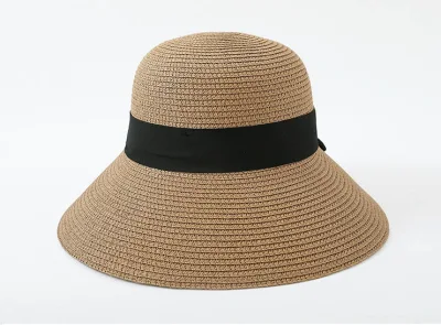 Lady Großhandel Custom Sun Beach Outdoor Breite Krempe Ribbon Straw Hut