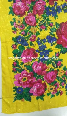 Yiwu Hersteller 70 * 70cm Schals Kopfbedeckung Schal Print Frauen Acryl Quadrat Gold Lurex Glitter Muslim Floral Fashion Hijab