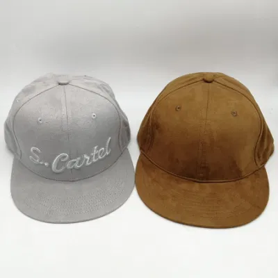 Individuelle Stickerei Logo Wildleder 6 Panel Luxus Flache Krempe Snap Back Cap Sport Hip Hop Snapback Hut