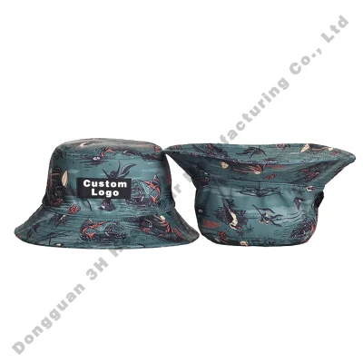 Hochwertige Designer Polyester breiten Krempe Print Fisherman Hut für Unisex Custom Printed Reversible Eimer Hüte