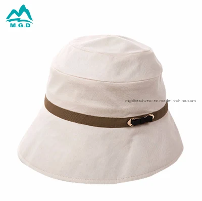 Baumwolle Bucket Hut mit Lederriemen Custom Damen Hüte Mode Bucket Hat Baumwolle Bucket Hat Sommer Hut Sonnenhut