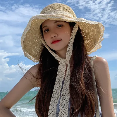 Neuer Designer Casual Große Krempe Sommer Sonne Strand Eimer Stroh Hüte