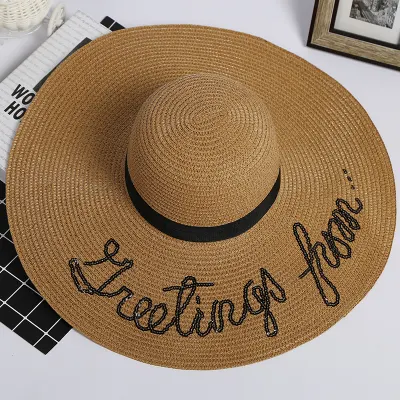 Breiter Krempe Frauen Großhandel Custom Sommer Strand Sonne Floppy Papier Strohhut