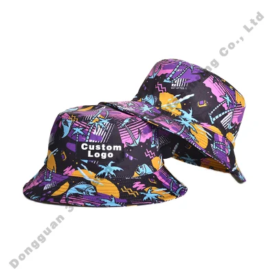 Hochwertige Designer Polyester breiten Krempe Print Fisherman Hut für Unisex Custom Printed Reversible Eimer Hüte