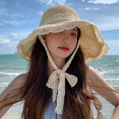 Neuer Designer Casual Große Krempe Sommer Sonne Strand Eimer Stroh Hüte