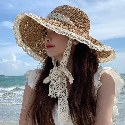 Neuer Designer Casual Große Krempe Sommer Sonne Strand Eimer Stroh Hüte