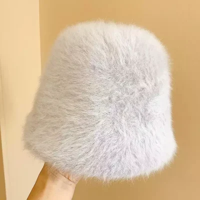 Neue Designer Mode Kaninchen Plüsch Furry Eimer Hut Frauen Winter Eimer Hut