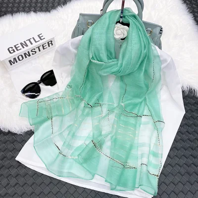  Neu Schal Echte Seide Wolle Frauen Lange Schals Schal Weiblich Hijab Wrap Sommer Strand Cover-UPS Schals Bandana
