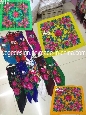 Yiwu Hersteller 70 * 70cm Schals Kopfbedeckung Schal Print Frauen Acryl Quadrat Gold Lurex Glitter Muslim Floral Fashion Hijab