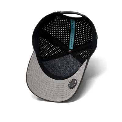 Hochwertige Custom 5 Panel Gummi PVC Logo Seil Baseball Cap, Wasserdichte Laser Cut Hole perforierte Hut, Performance Golf Papa hat