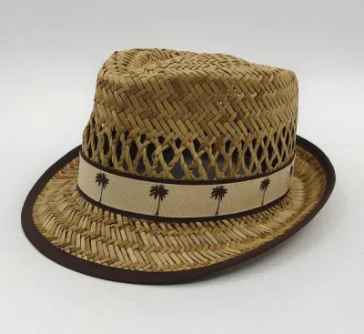 Outdoor Natural Rush Stroh Palm Tree Band Männer Fedora Hut