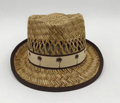 Outdoor Natural Rush Stroh Palm Tree Band Männer Fedora Hut