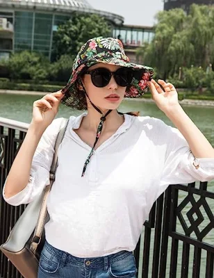 Sonnenschutzmäuse für Frauen Sommer Casual breiter Krempe Baumwolle Eimer Hat Beach Urlaub