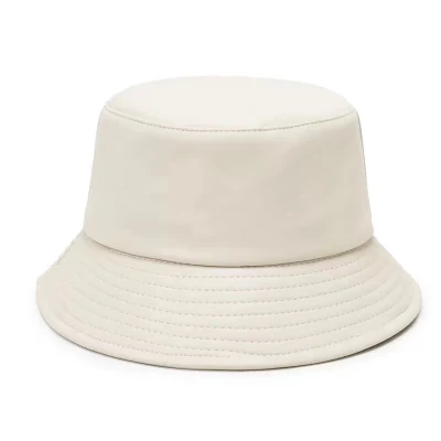 Sonnenschutz Unisex PU-Leder breite Krempe einfarbig Fisherman Sun Eimer Hut