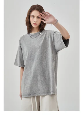 Großhandel OEM ODM Custom Oversize Herren T-Shirts gewaschen Farbe Säure-Waschen Baumwolle Unisex