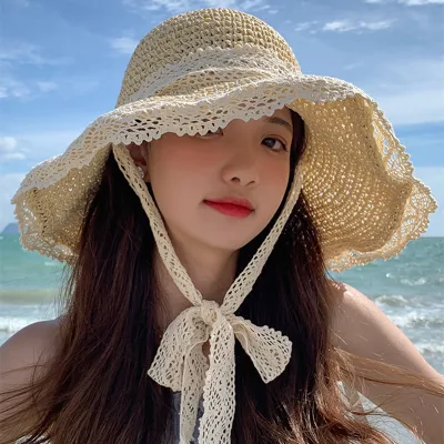 Neuer Designer Casual Große Krempe Sommer Sonne Strand Eimer Stroh Hüte