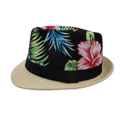 Großhandel Outdoor Strand Sommer Männer Stroh Floral Hut Custom Logo Fedora-Mütze