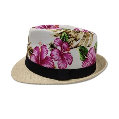 Großhandel Outdoor Strand Sommer Männer Stroh Floral Hut Custom Logo Fedora-Mütze