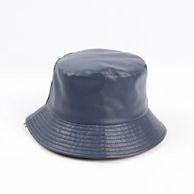 Sonnenschutz Unisex PU-Leder breite Krempe einfarbig Fisherman Sun Eimer Hut