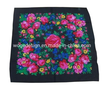 Yiwu Hersteller 70 * 70cm Schals Kopfbedeckung Schal Print Frauen Acryl Quadrat Gold Lurex Glitter Muslim Floral Fashion Hijab