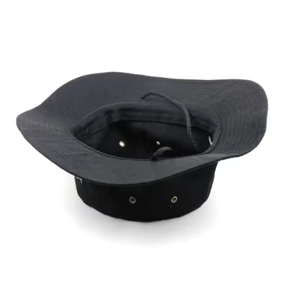 Sommer Großhandel Custom Fisherman Hüte Low MOQ Einfarbig Schwarz Stickerei Designer Bucket Mützen mit breiter Krempe für Herren mit verstellbarer Schnur