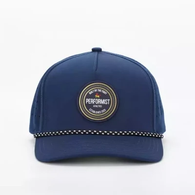 Custom 5 Panel Gummi PVC Logo Seil Baseball Cap Melin Wasserdichte Polyester Laser Cut Blue Surf Perforierte Hut Gorras Angeln Performance Sports Dad Golfkappe