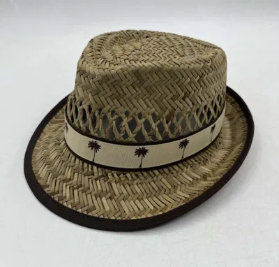 Outdoor Natural Rush Stroh Palm Tree Band Männer Fedora Hut
